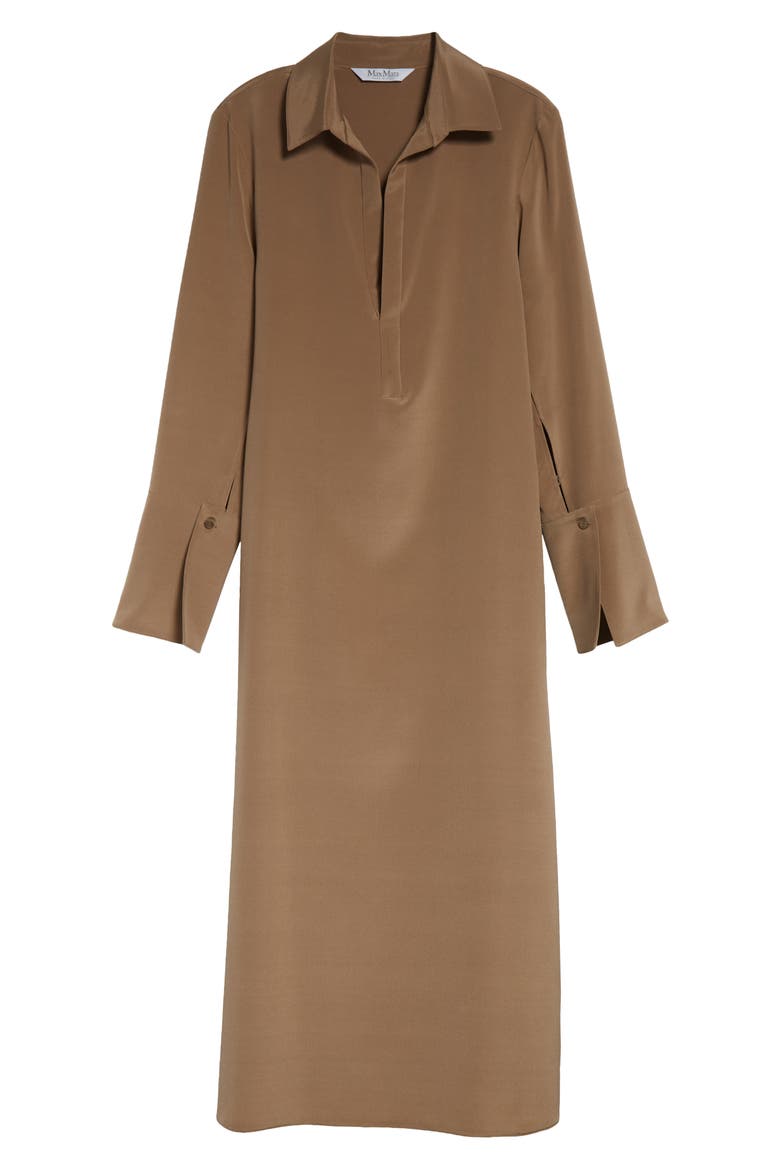Ossola Long Sleeve Silk Stretch Crêpe de Chine Midi Shirtdress, Alternate, color, HAZELNUT BROWN