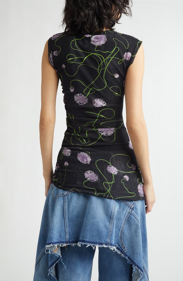 Stella McCartney Twisted Floral Mesh Top, Alternate, color, Black Multi