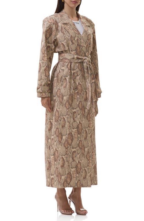 Afrm Earhart Snakeskin Print Trench Coat In Multi