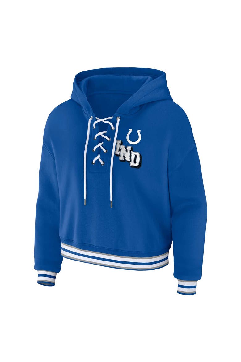 Women's WEAR by Erin Andrews Royal Indianapolis Colts Plus Size Lace-Up Pullover Hoodie, Alternate, color, Royal