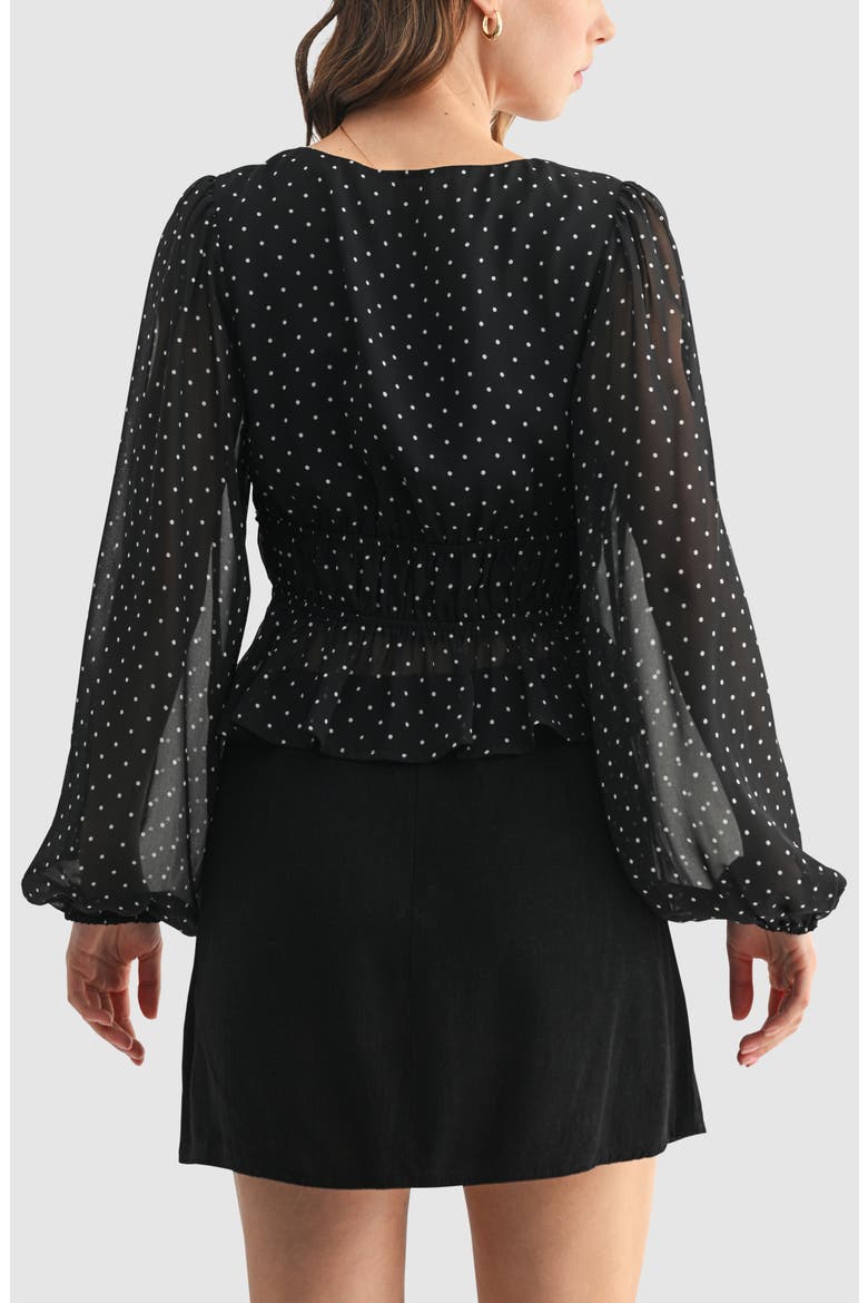Lace Inset Tie Front Top, Alternate, color, BLACK WHITE DOT
