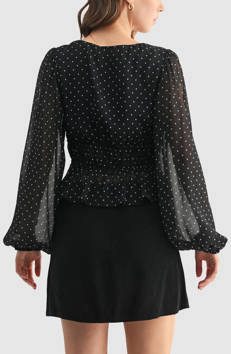 All in Favor Lace Inset Tie Front Top, Alternate, color, Black White Dot