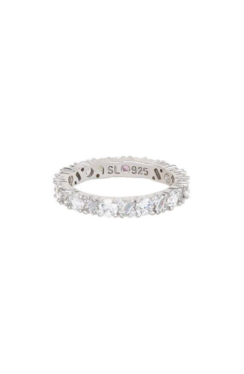 Suzy Levian Sterling Silver Thin White Cubic Zirconia Eternity Band In Metallic