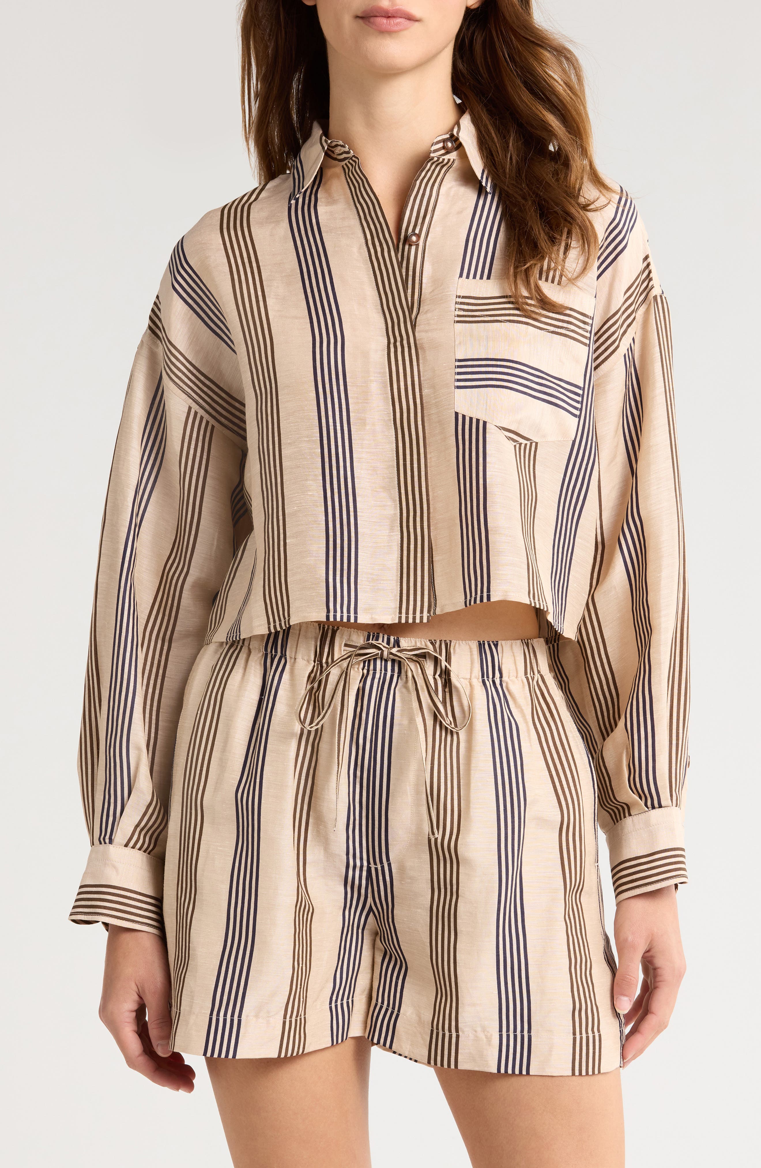 rag & bone Beatrice Stripe Linen & Silk Crop Button-Up Shirt