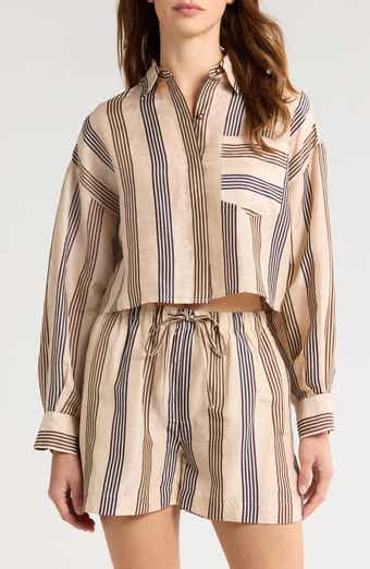 rag & bone Beatrice Stripe Linen & Silk Crop Button-Up Shirt