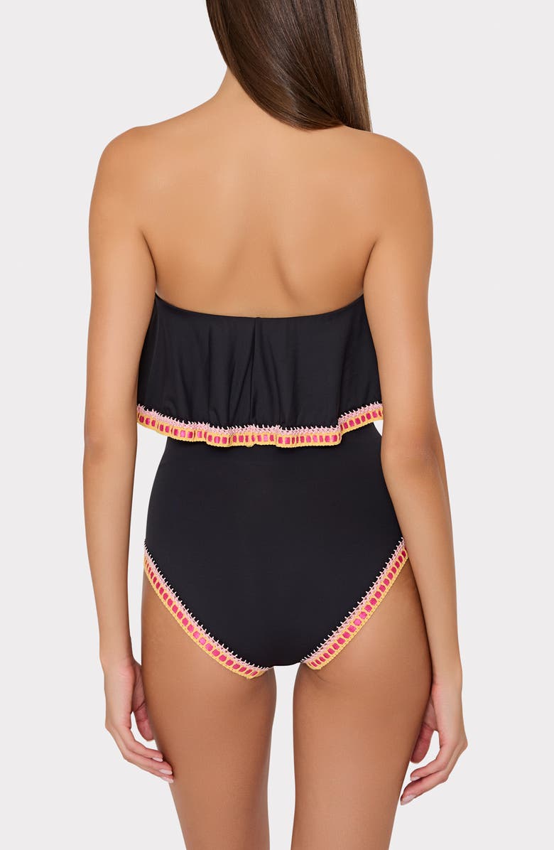 Milly Strapless Crochet Ruffle One-Piece Swimsuit, Alternate, color,