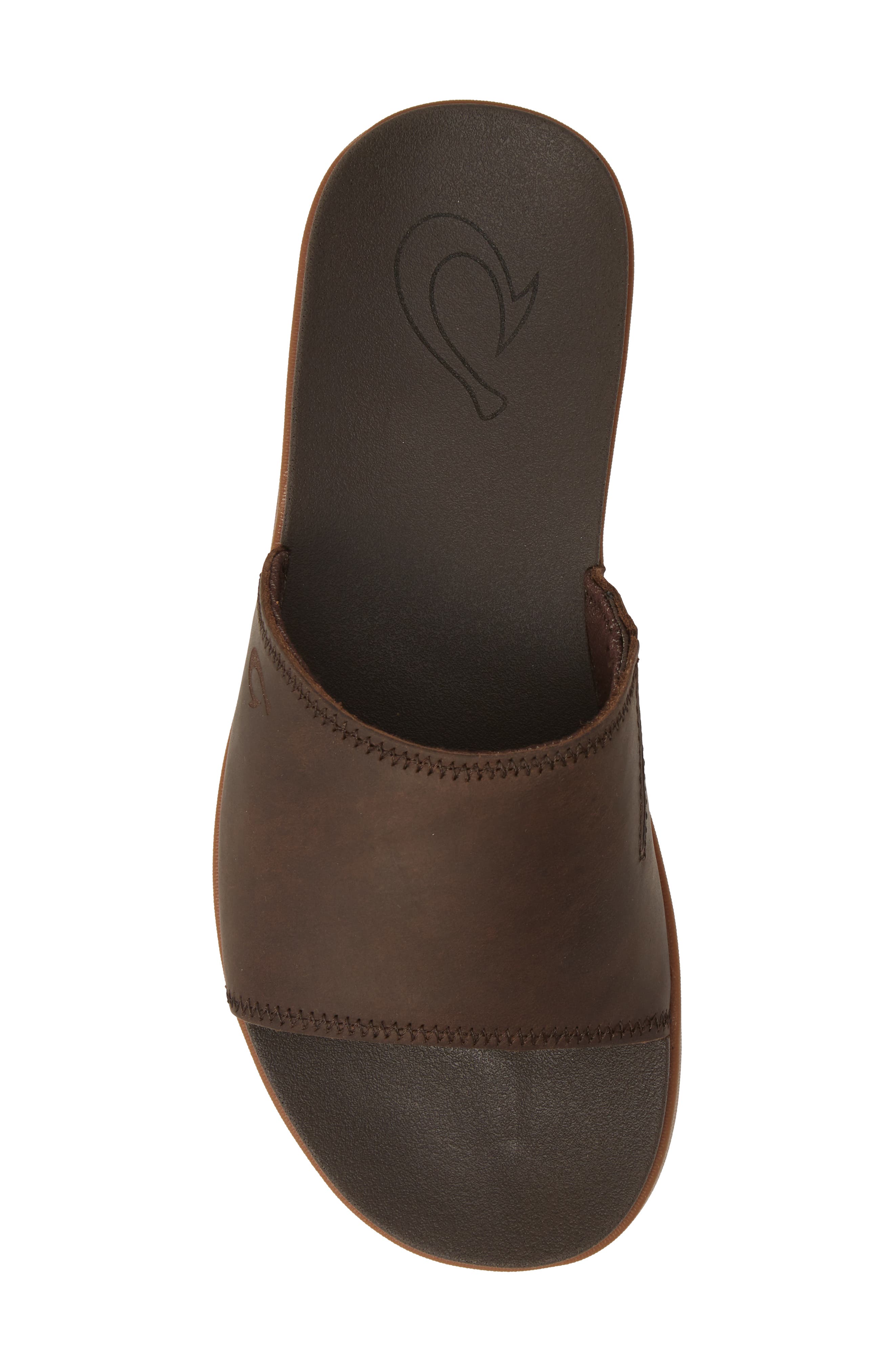 Alania Slide Sandal, Alternate, color, DARK WOOD LEATHER