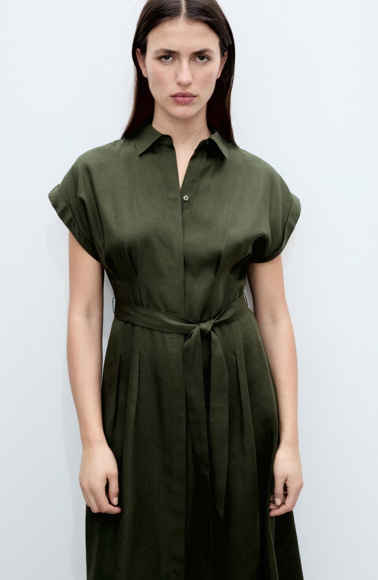 MANGO Belted Shirtdress, Main, color, Khaki Green