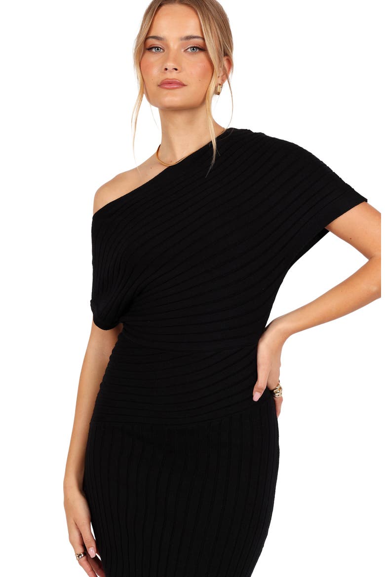Otis Short Sleeve Ribbed Midi Dress, Alternate, color, BLACK