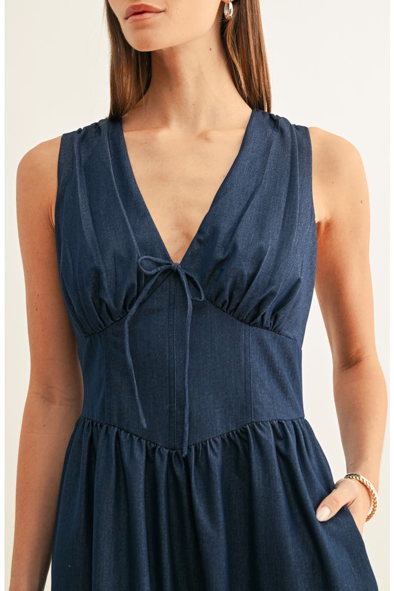 Arabelle Corset Chambray Midi Dress, Alternate, color, INDIGO BLUE