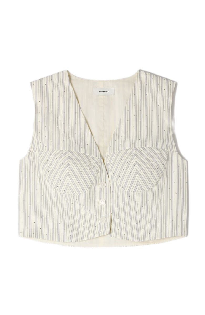 SANDRO Striped rhinestone crop top, Alternate, color, Ecru