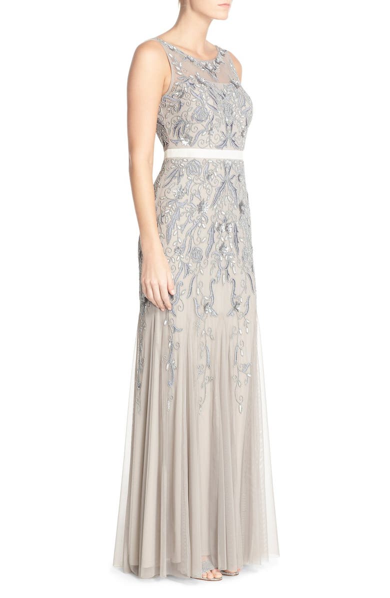 Adrianna Papell Embellished Mesh Gown, Alternate, color,