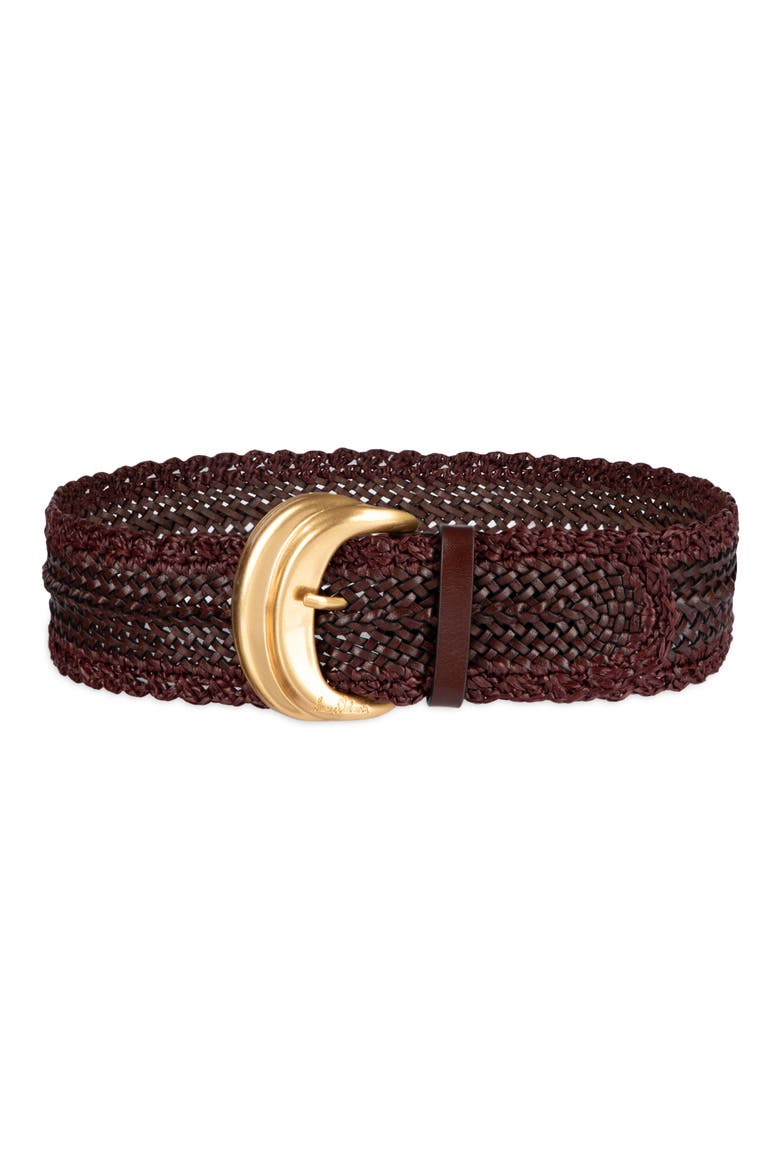 Woven Leather & Raffia Wide Belt, Main, color, BROWN