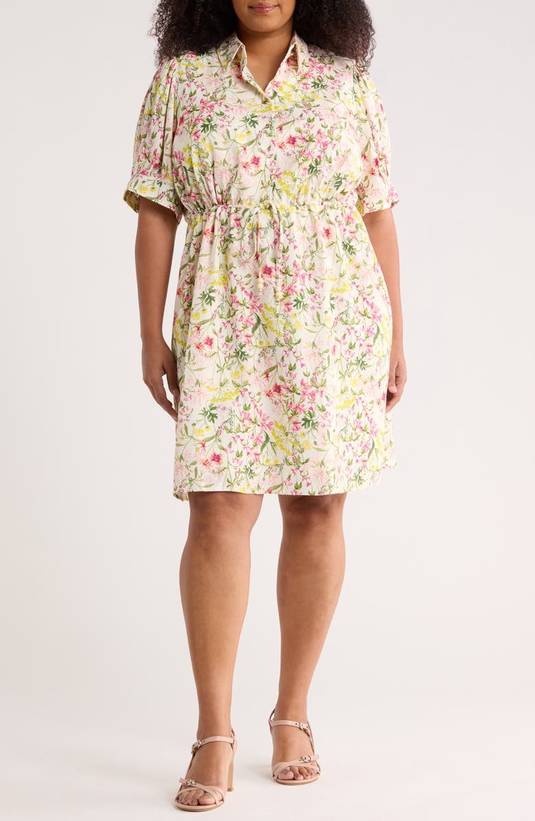 Vince Camuto Floral Short Sleeve Shirtdress, Main, color, Raspberry Sorbet