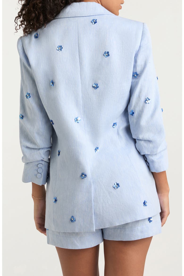 Kylie Floral Appliqué Linen & Cotton Blazer, Alternate, color, BLUE HYDRANGEA