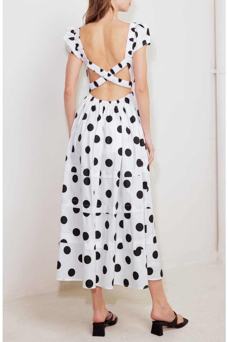 Tiered Polka Dot Stretch Cotton Midi Dress, Alternate, color, WHITE