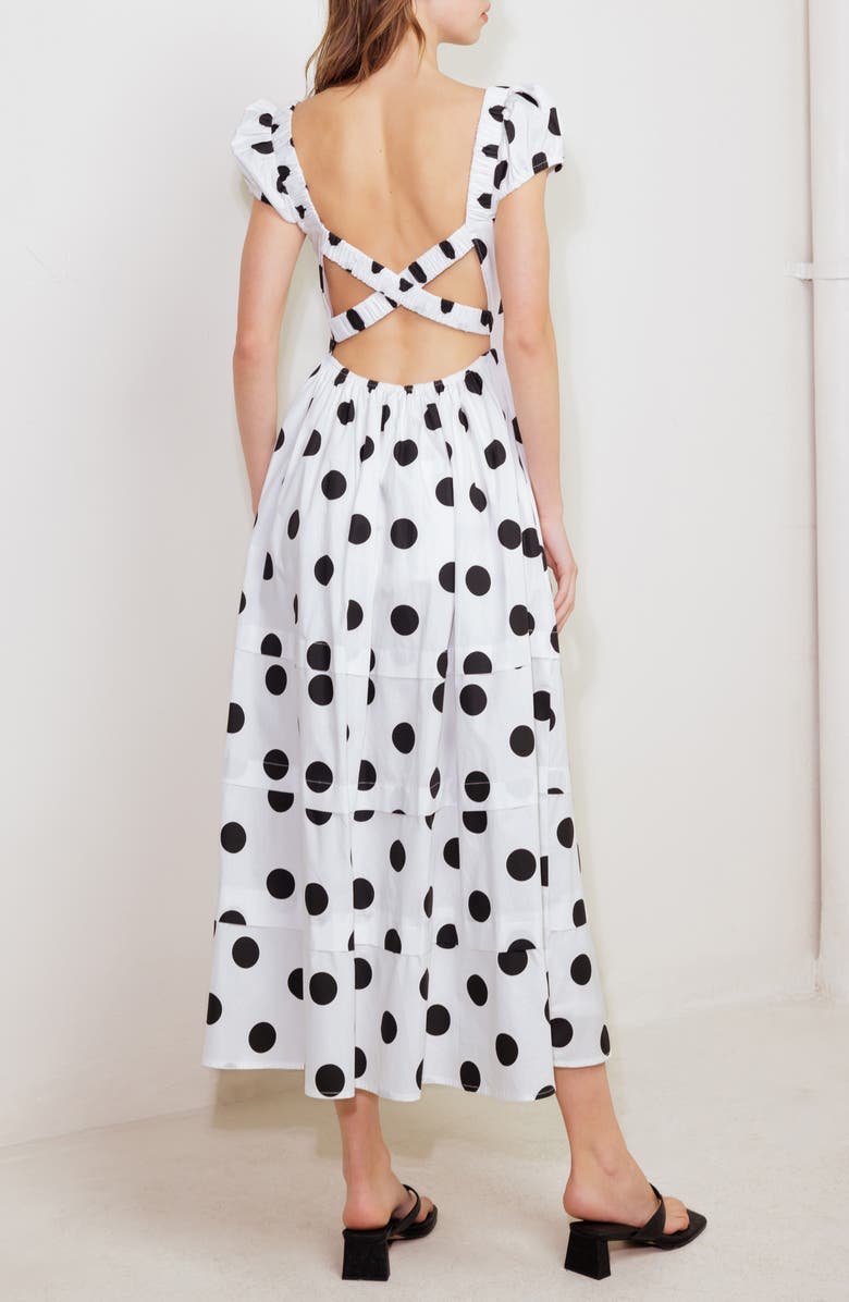 FREEMARKET Tiered Polka Dot Stretch Cotton Midi Dress, Alternate, color, White