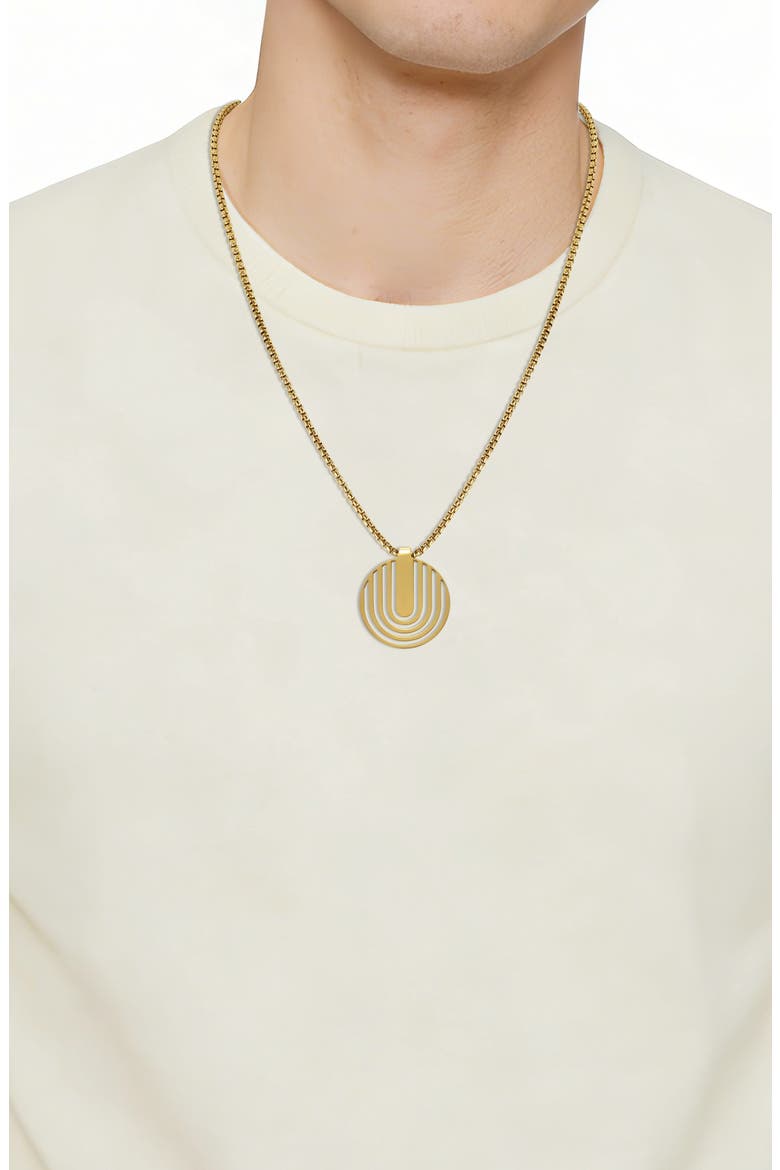 Men's Stainless Steel Disc Plate Pendant Necklace, Alternate, color, GOLD