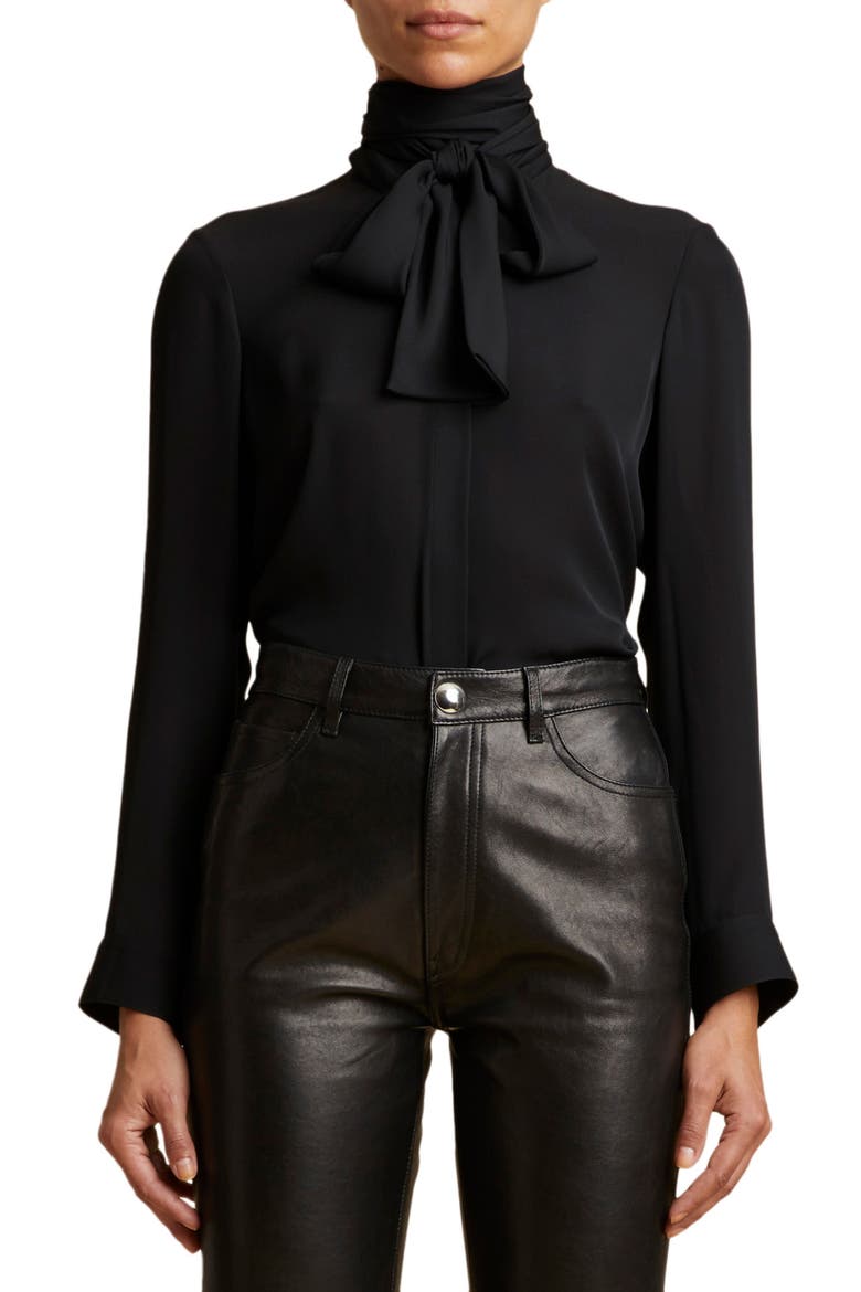 Tash Silk Georgette Bow Blouse, Main, color, BLACK