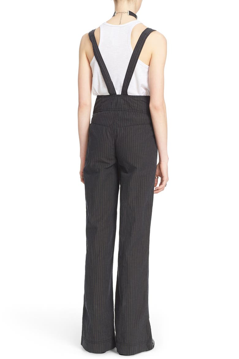 Pinstripe Flare Overalls, Alternate, color, BLACK/ TAN