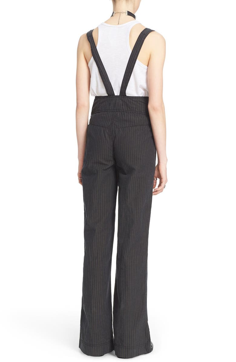 Free People Pinstripe Flare Overalls, Alternate, color, 