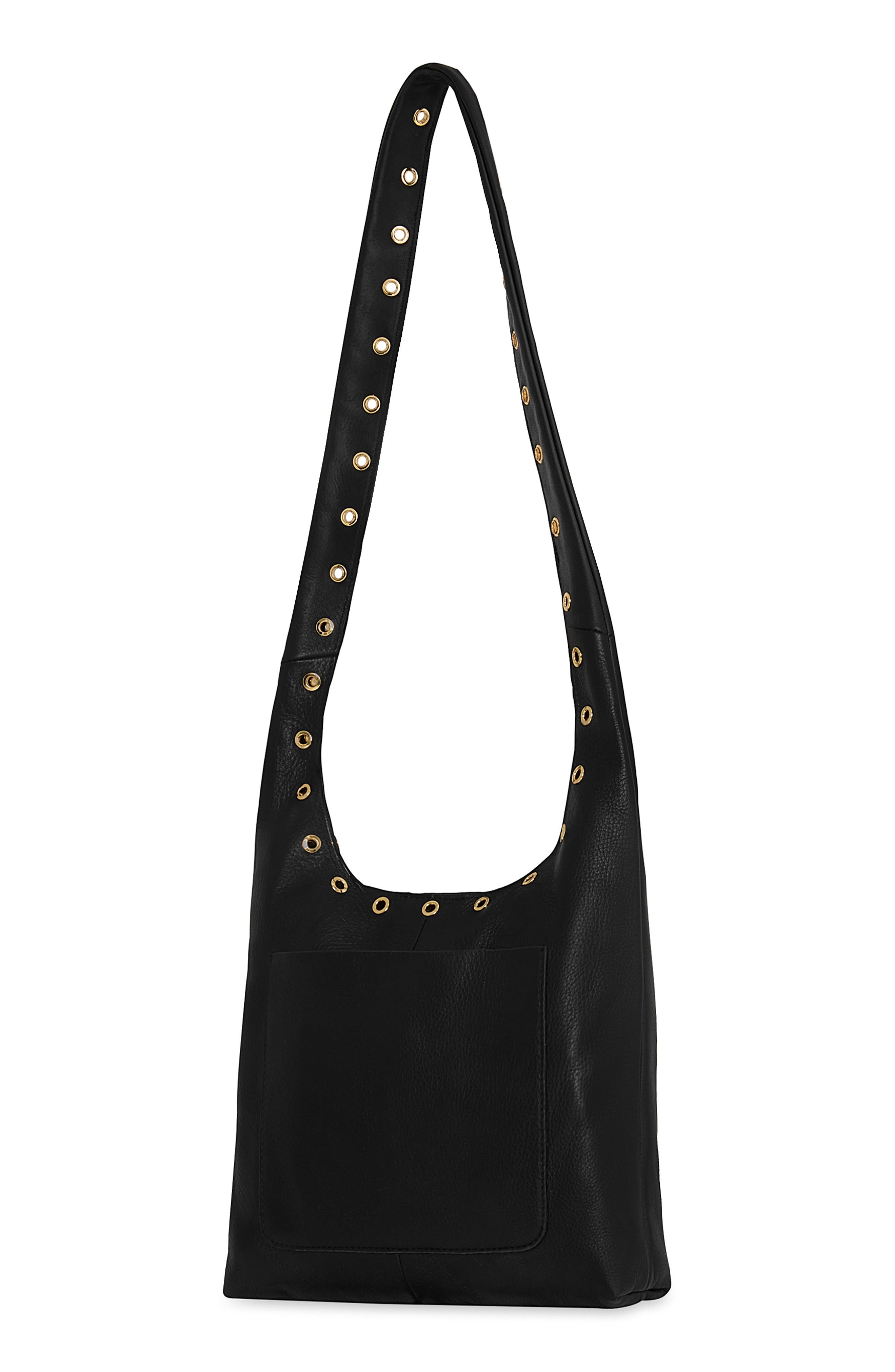 Industry Slouchy Leather Hobo Crossbody Bag, Alternate, color, BLACK