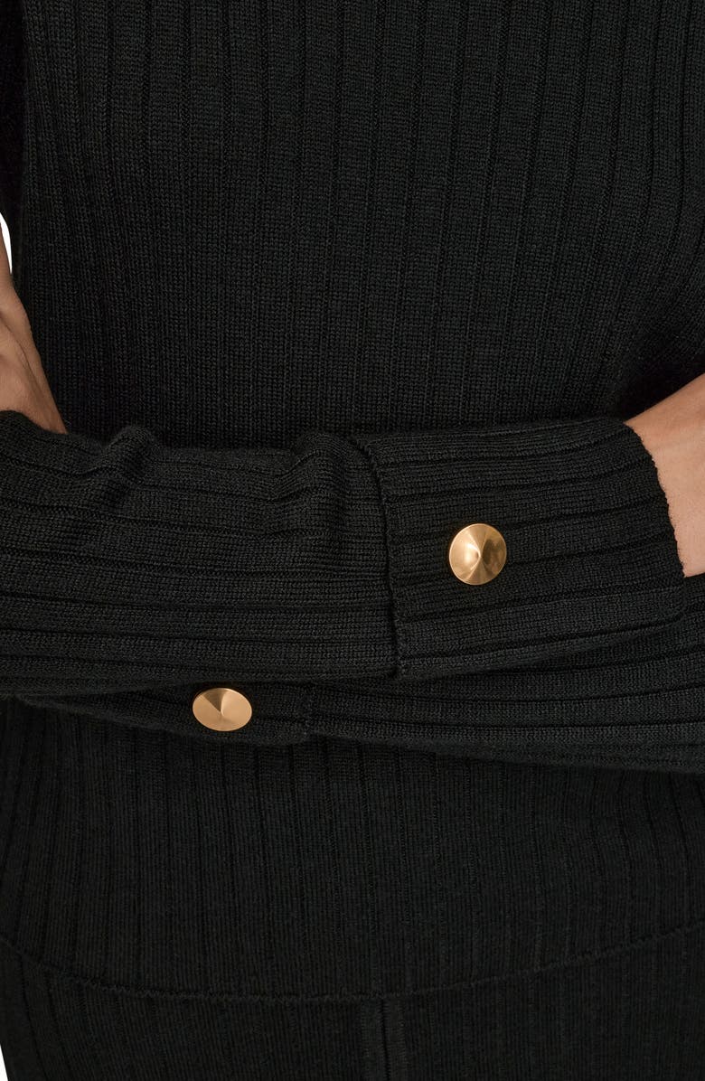 Donna Karan New York Button Shoulder Boat Neck Rib Sweater, Alternate, color, Black