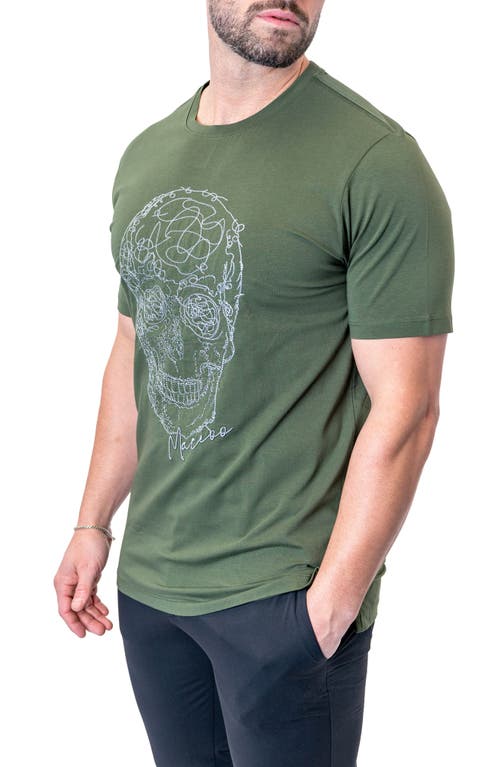 Maceoo Screbbleskull Armygreen Embroidered Skull Stretch Cotton T-shirt In Green