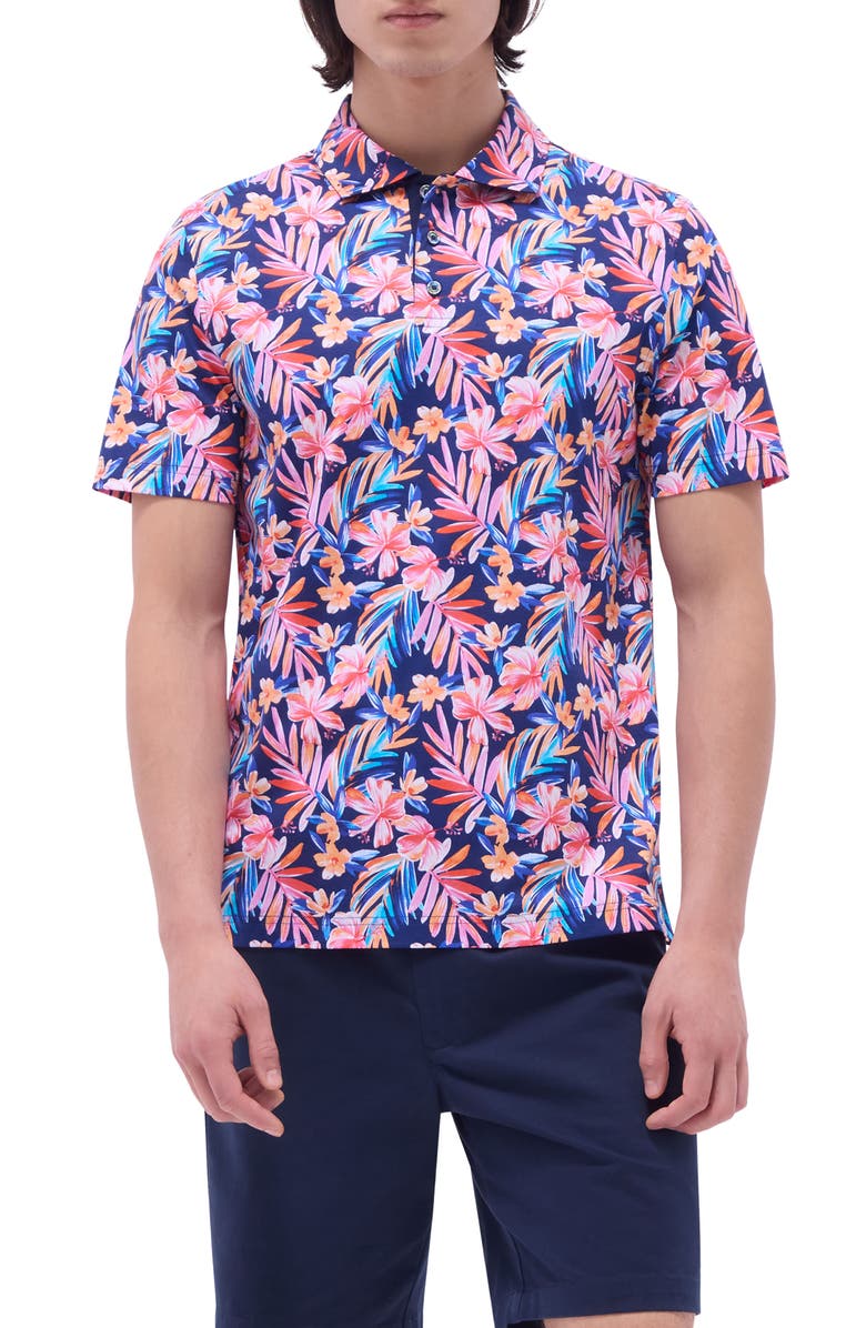 Bugatchi Hendrix Digital Floral Print Pima Cotton Polo, Main, color, 