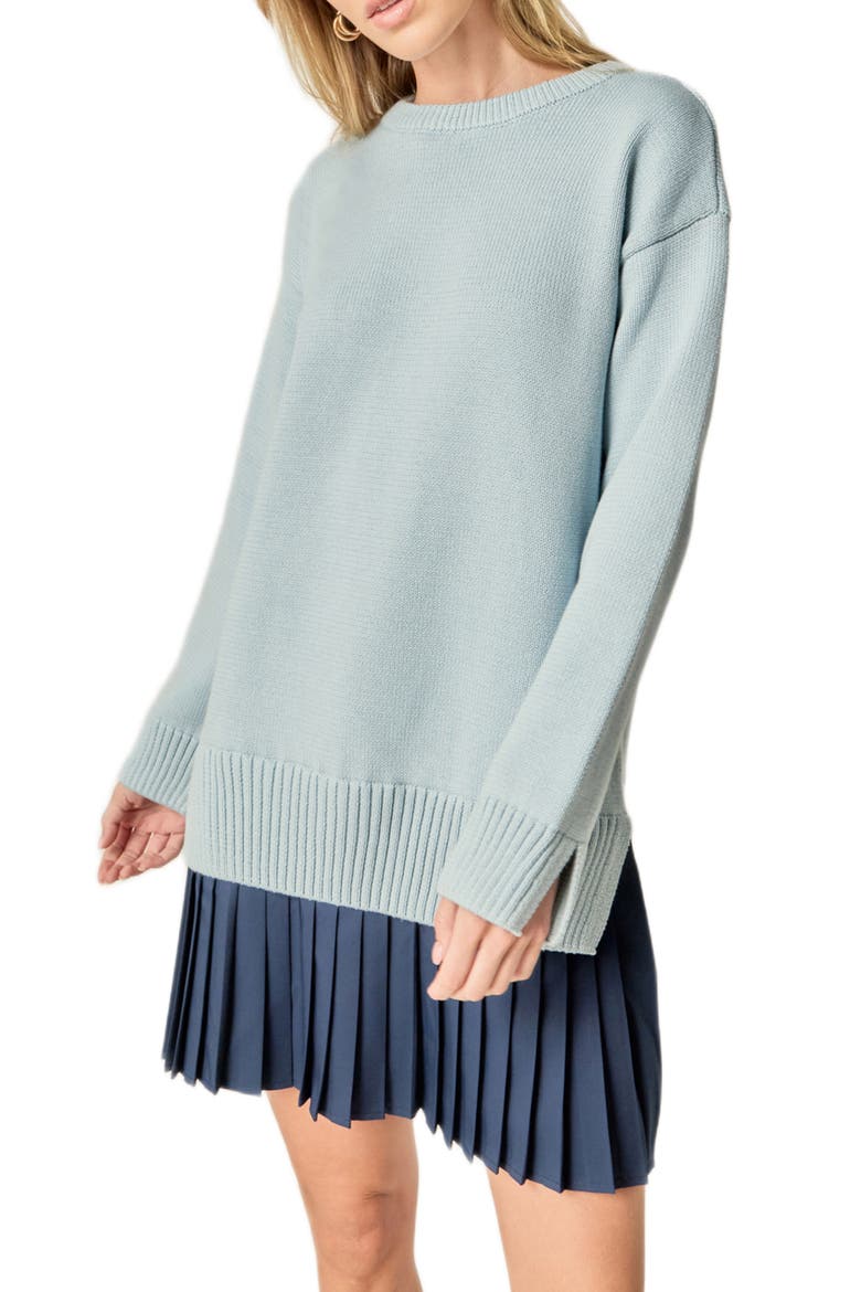 Mixed Media Long Sleeve Pleated Minidress, Alternate, color, POWDER BLUE/ NAVY