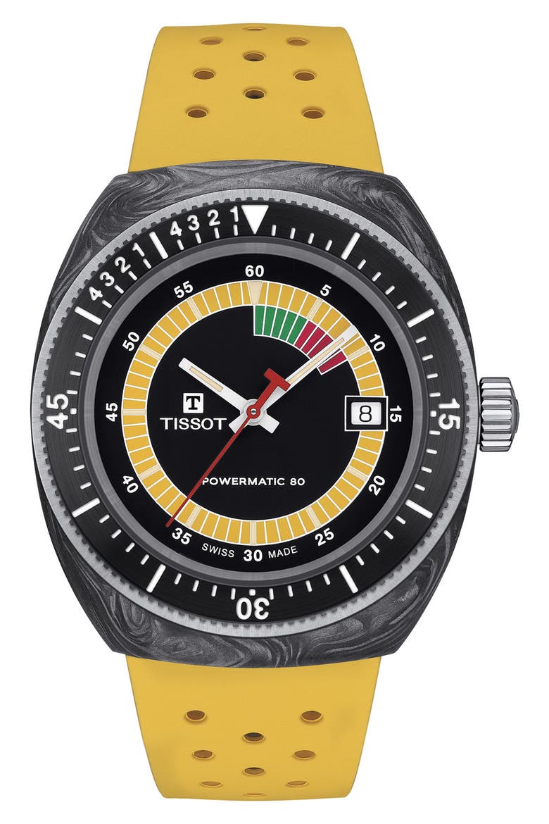 Sideral S Powermatic 80 Rubber Strap Watch, 41mm, Main, color, BLACK/ YELLOW