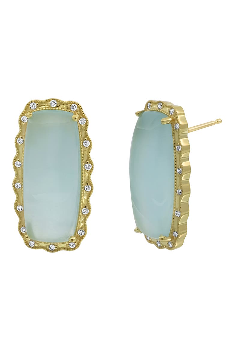 Milky Aquamarine & Diamond Stud Earrings (Nordstrom Exclusive), Main, color, 18K YELLOW GOLD