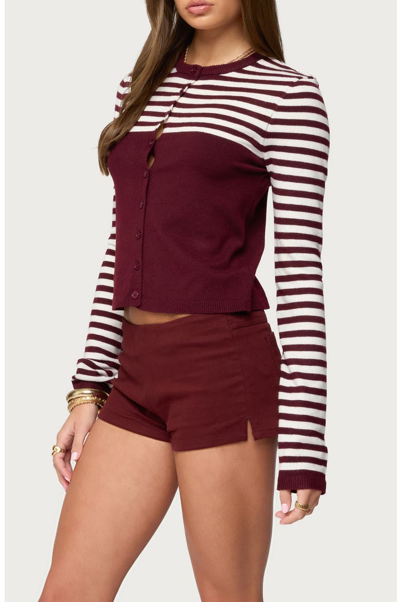 Goni Stripe Cardigan, Alternate, color, BURGUNDY