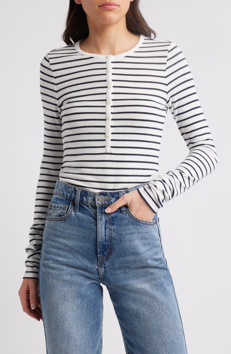rag & bone The Stripe Knit Henley, Main, color, Whitemult