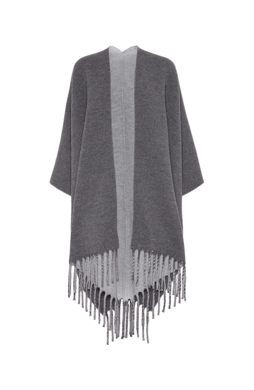 Brunello Cucinelli Wool-cashmere Fringed Poncho In Gray