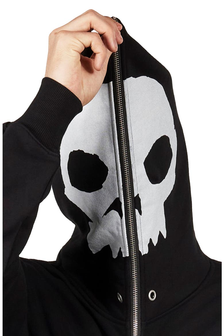 X Zero Skateboards Balaclave Zip Hoodie, Alternate, color, BLACK