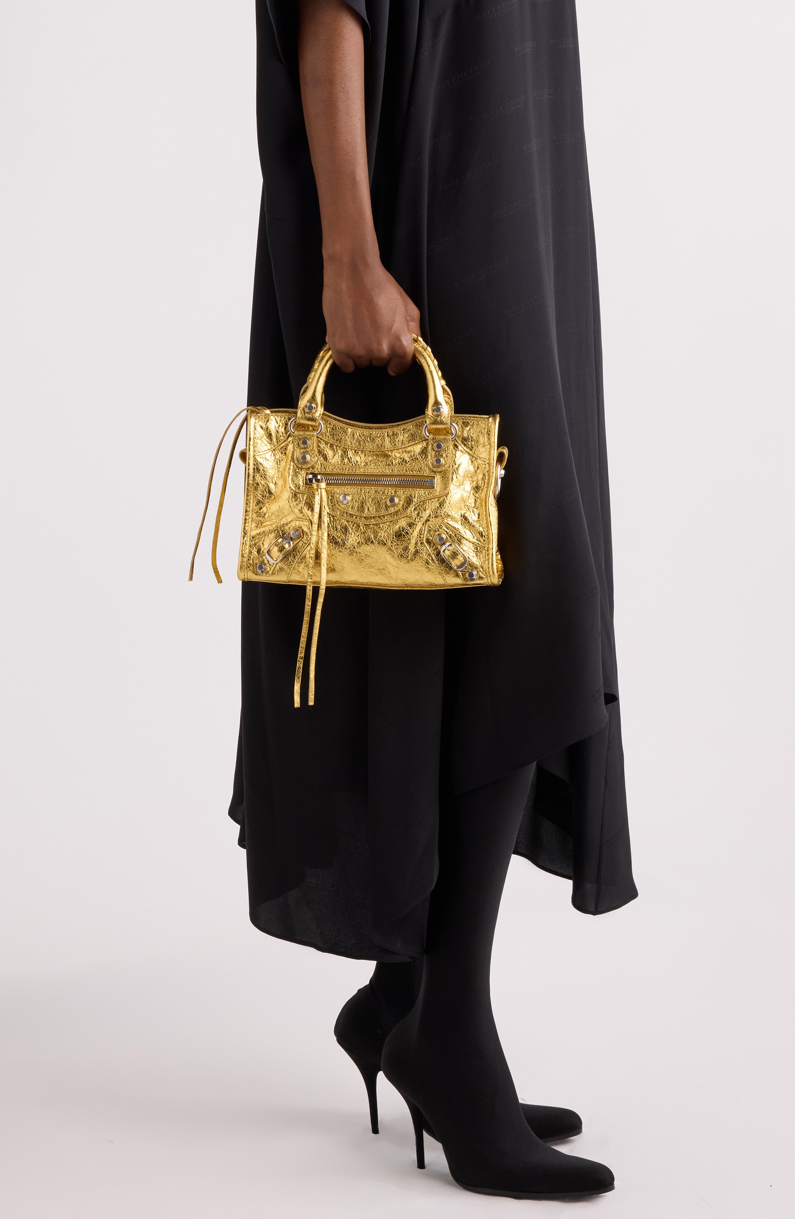 Balenciaga Mini Le City Metallic Lambskin Leather Handbag, Alternate, color, 8027 Gold