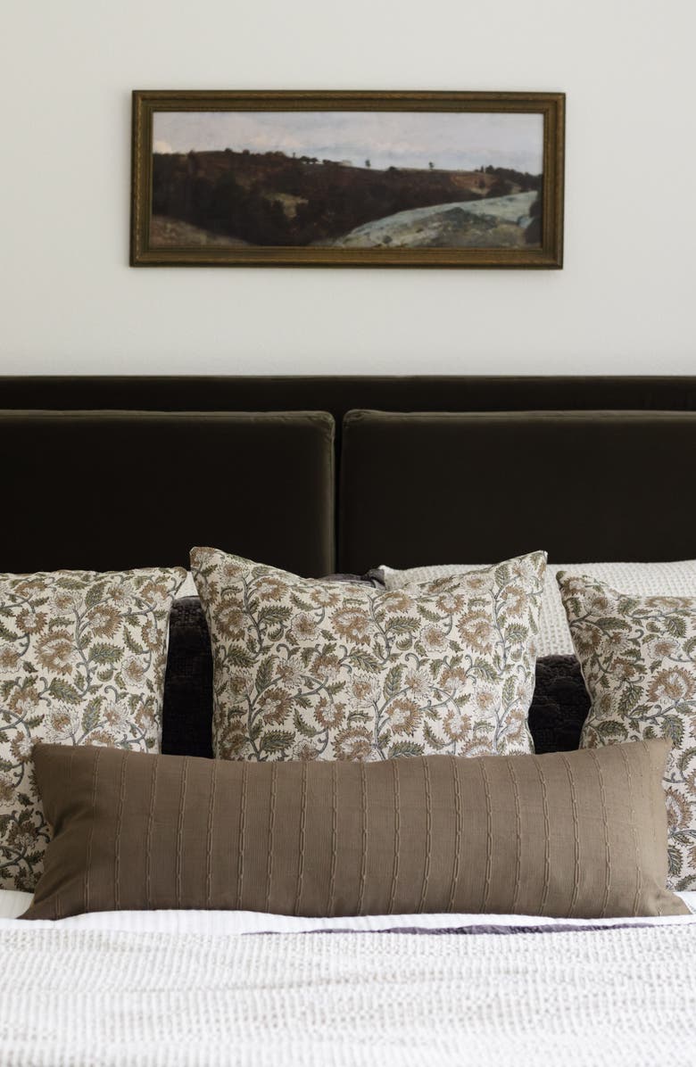 Linen & James Ethel | Natural Tan Sage Floral Handblock Pillow Cover, Alternate, color, Natural Tan