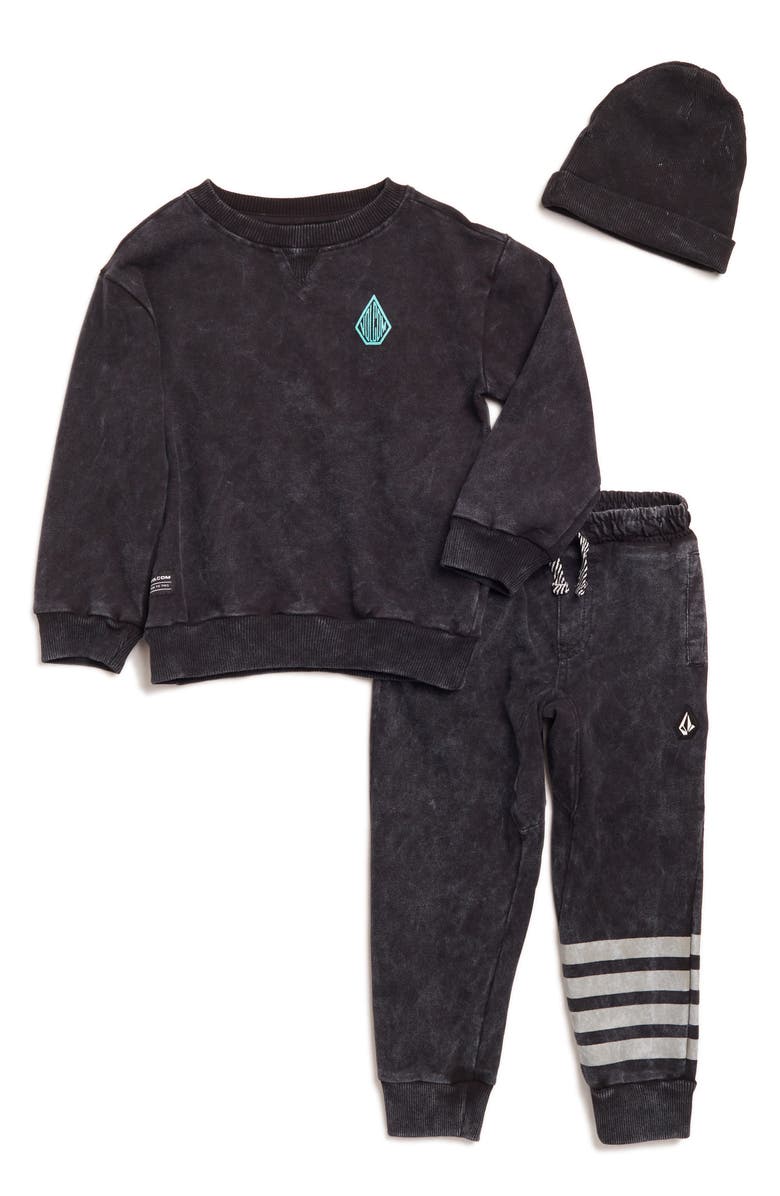 Volcom Kids' Crewneck Sweatshirt, Pants & Beanie Set, Main, color,