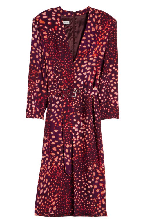 Dries Van Noten Dohana Orchid Spots Belted Long Sleeve Crepe Midi Dress In Auber