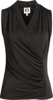 Anne Klein Ruched Surplice V-Neck Knit Top