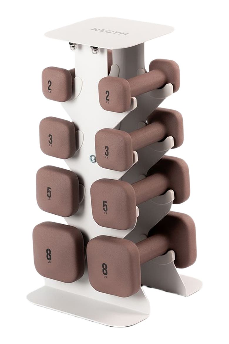 SafeGrip Dumbbells Lower Set with Light Rack - 2, 3, 5, 8lbs, Main, color, Rose