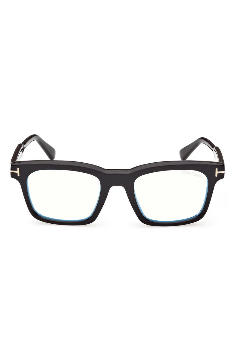 TOM FORD 51mm Square Optical Glasses, Main, color, Shiny Black / T Logo