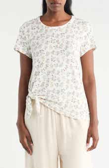 Bobeau Floral Print Side Tie T-Shirt