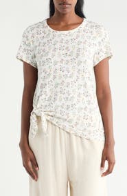 Bobeau Floral Print Side Tie T-Shirt