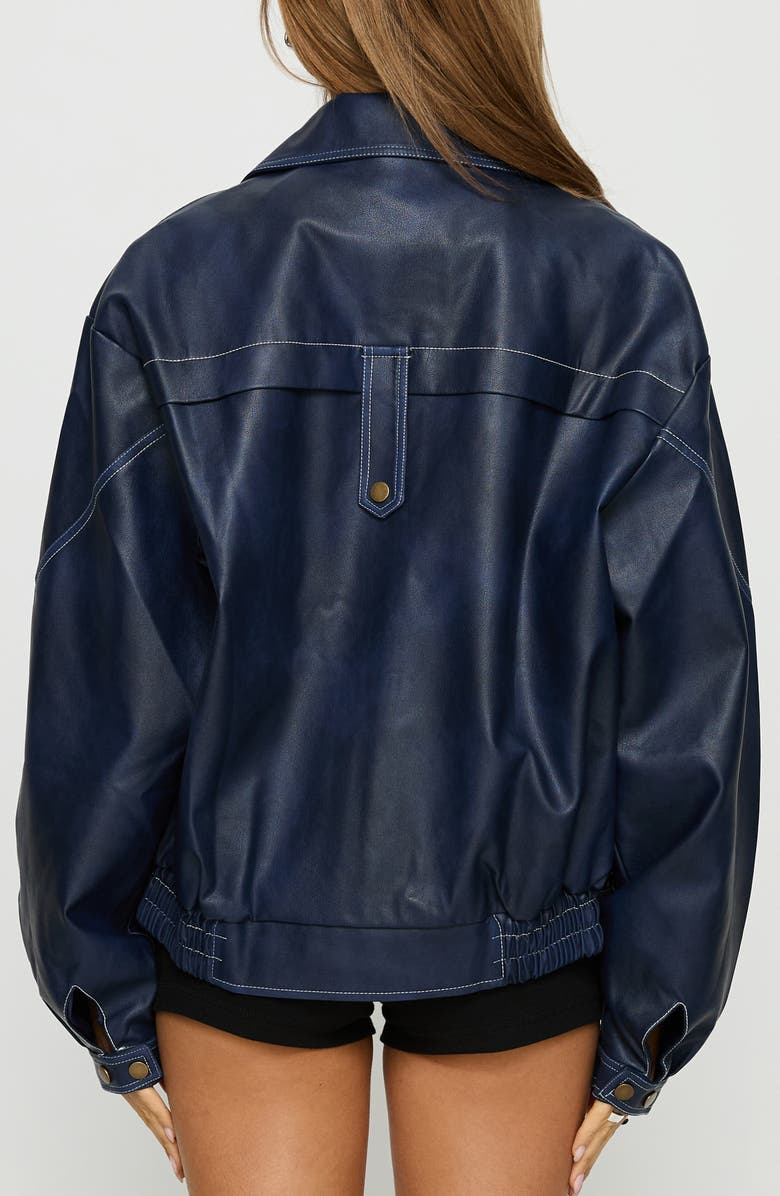 Princess Polly Jayton Faux Leather Jacket, Alternate, color, Navy