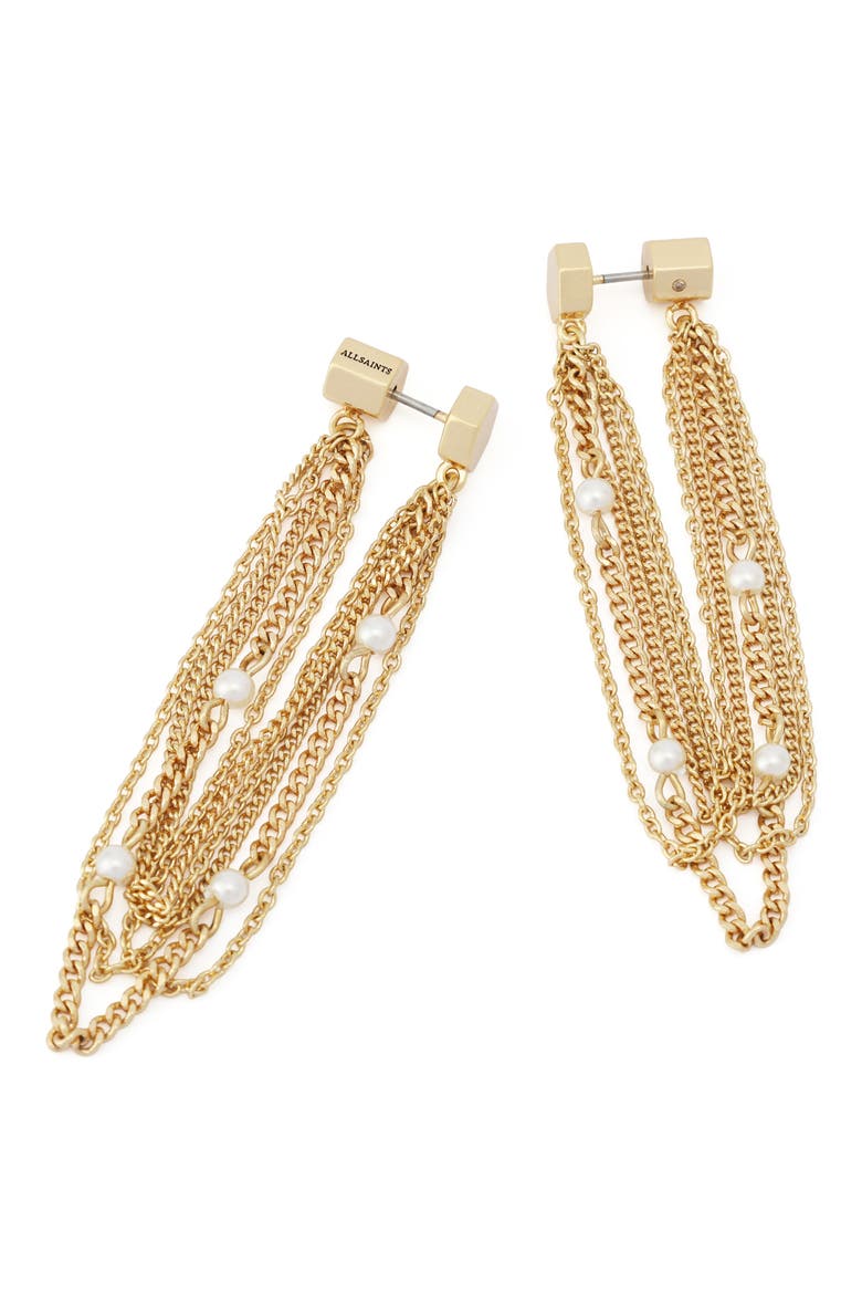 Faux Pearl Chain Earrings, Alternate, color, PEARL/ VINTAGE GOLD