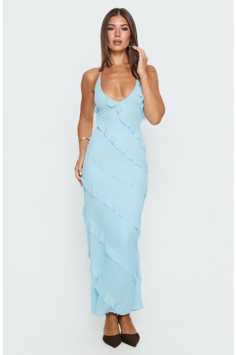 Adesta Frill Halter Maxi Dress, Alternate, color, BLUE