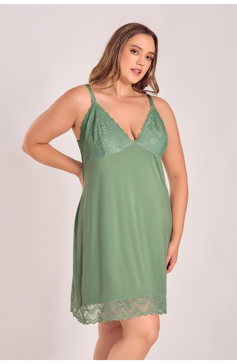 iCollection Modal Knit Chemise with Lace Cups, Alternate, color, Green