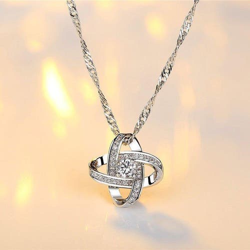 Hollywood Sensation Knot Necklace With Cubic Zirconia Stones In Silver